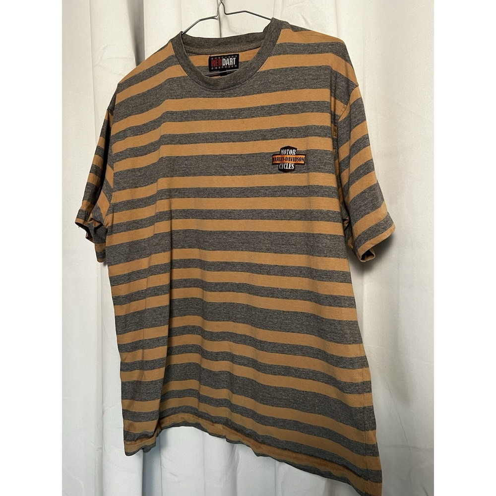 VTG Harley Davidson Red Dart T-Shirt XL Gray Orange Striped Embroidered Rare